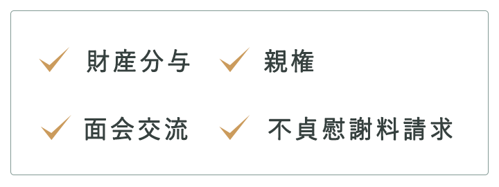 財産分与｜親権｜面会交流｜不貞慰謝料請求