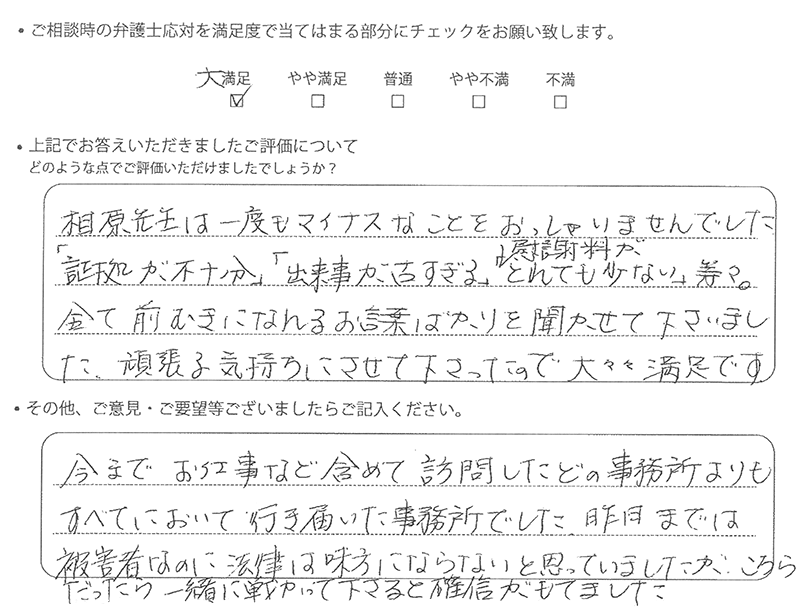 東京法律事務所に離婚問題をご相談いただいたお客様の声