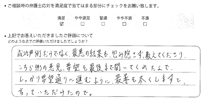 大阪法律事務所に離婚問題をご相談いただいたお客様の声