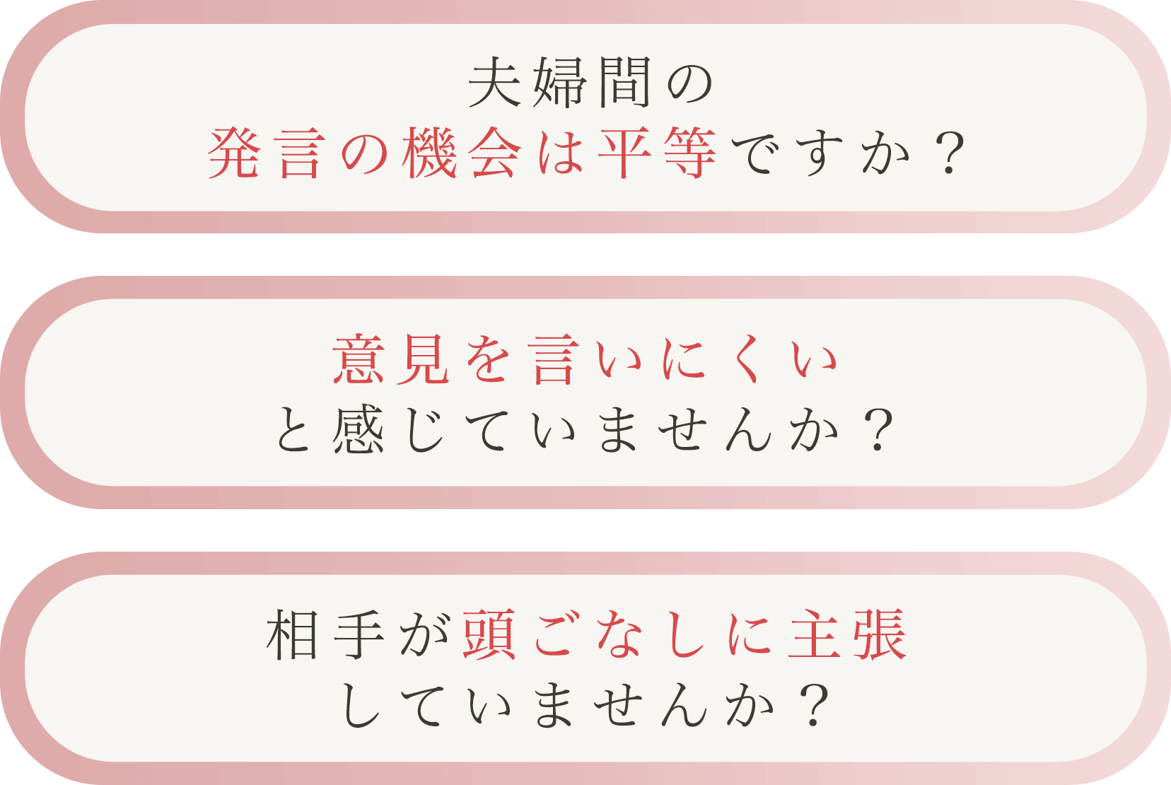 夫婦間の発言の機会は平等ですか?